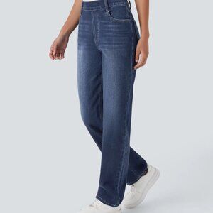 HALARA || Flex™ High Waisted Pockets Straight Leg Washed Casual Jeans Petite XS